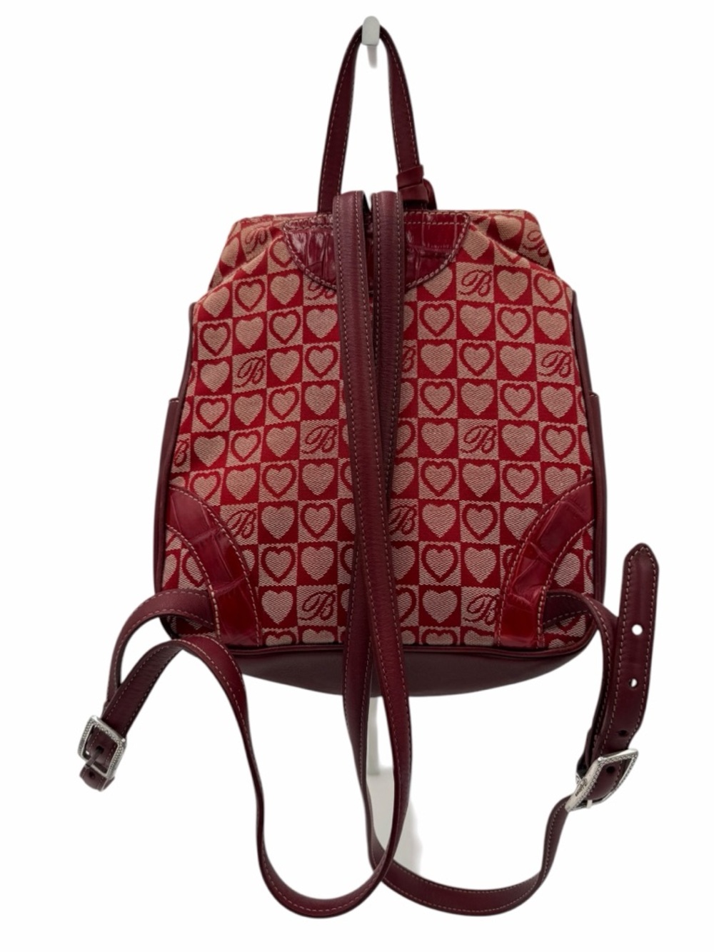 Brighton Red Croc Leather Heart Monogram Backpack Purse Charm Y2K Vintage - Picture 2 of 12